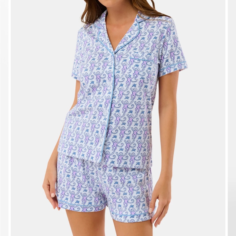 Women's Blue and White Printed Pajama Set
